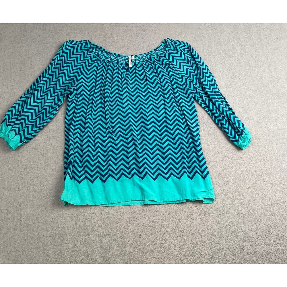 Grand‎ & Greene Women's size M Green Blouse long sleeve top Flowy Striped